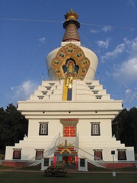 Front view of the Great Stupa of Mind rolling reproduced in Dehradun