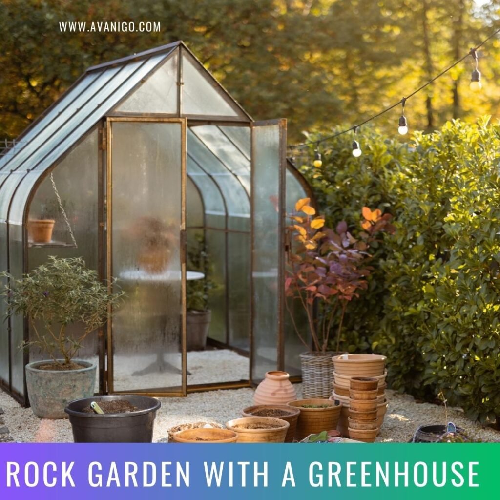 rock garden with a greenhouse